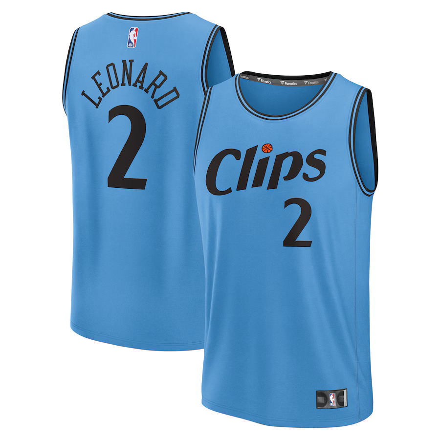 Men Los Angeles Clippers #2 Kawhi Leonard Fanatics Light Blue City Edition 2024-25 Fast Break Player NBA Jersey->->NBA Jersey